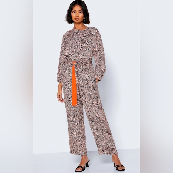 French Connection Jaffa Mix Print Jumpsuit Belted Long Sleeve Dopamine - Picture 1 of 12